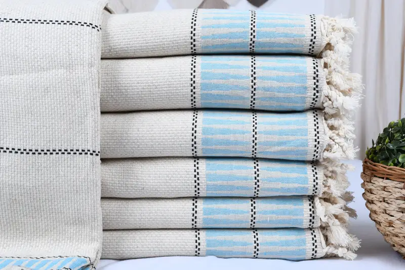 104x96 Cotton Striped Towel, Custom Blanket, Boyfriend Gift, Organic Throw, Decorative Blanket, First Wedding Anniversary Gift, Custom Wedding Gifts - 1