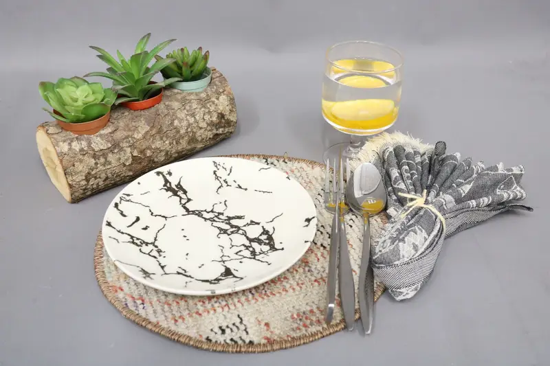 Art-Deco-Kreis-Tischsets, beige böhmische Tischsets aus Baumwolle und Wolle