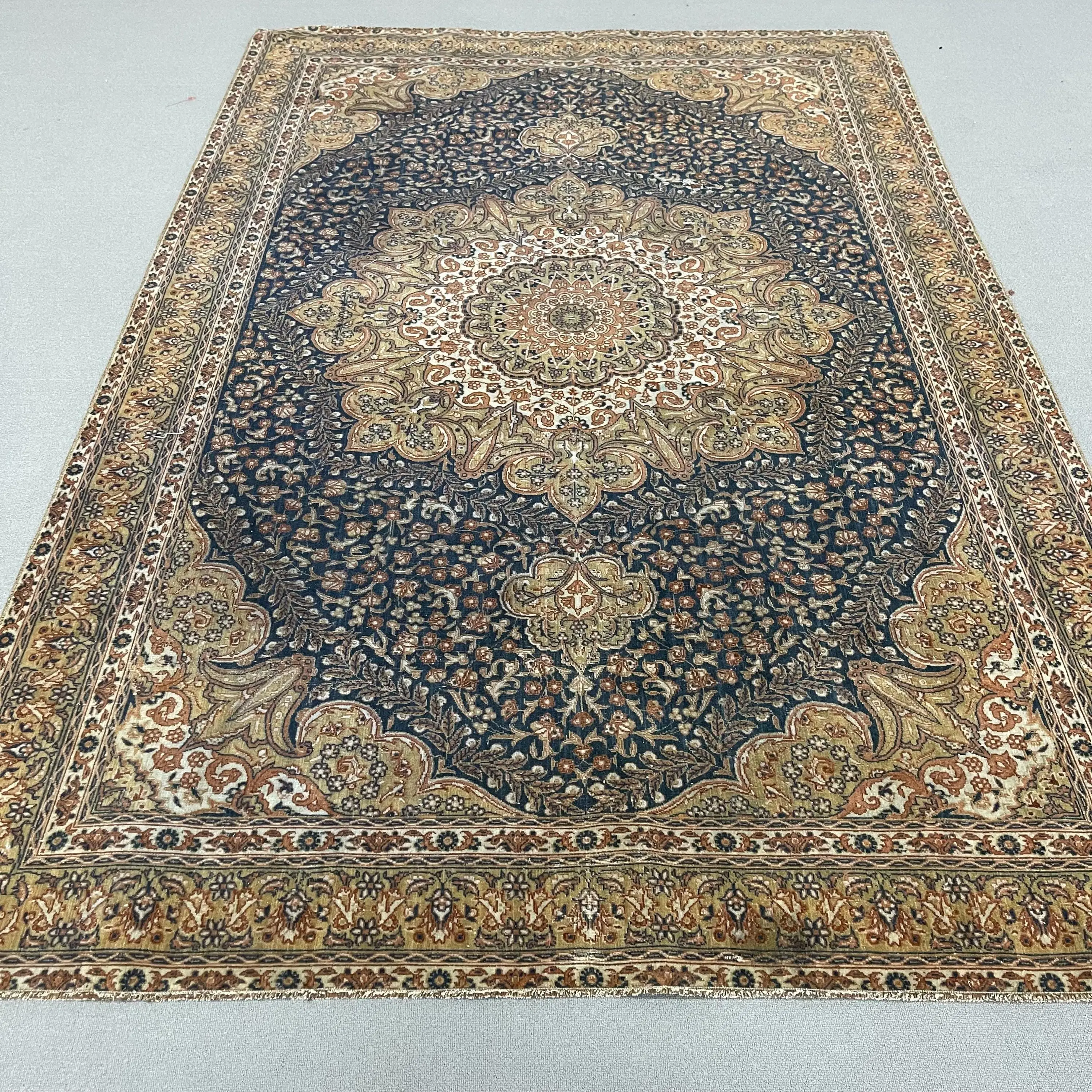 6x9.1 ft Türk Halısı, Vintage Büyük Halı, Mavi Kahverengi Fas Yün Halısı - 1
