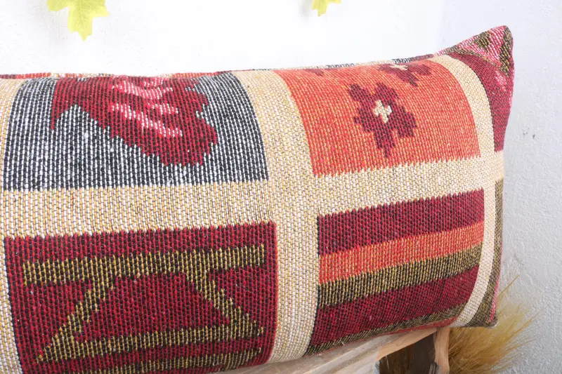 Ikat Pillow, Antique Pillows, Cushion Cover, Turkish Kilim Pillow, Wholesale Cushion, Gift Pillow, 16x36 Beige Cushion, Turkish Bench Pillow Cover - 5