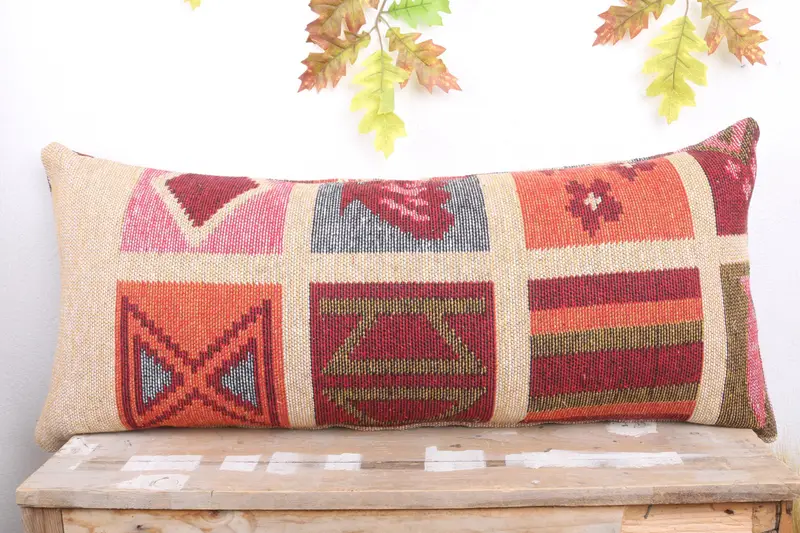 Ikat Pillow, Antique Pillows, Cushion Cover, Turkish Kilim Pillow, Wholesale Cushion, Gift Pillow, 16x36 Beige Cushion, Turkish Bench Pillow Cover - 2
