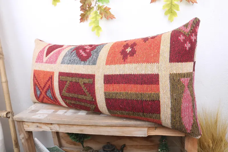 Ikat Pillow, Antique Pillows, Cushion Cover, Turkish Kilim Pillow, Wholesale Cushion, Gift Pillow, 16x36 Beige Cushion, Turkish Bench Pillow Cover - 4