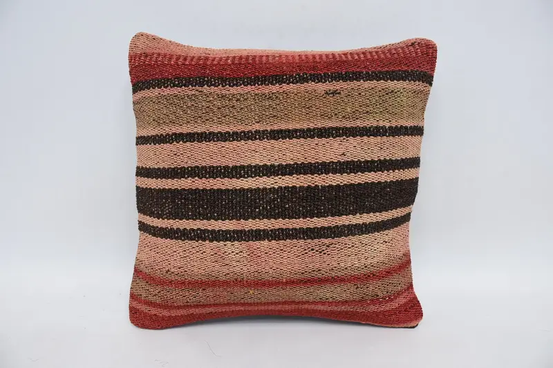 Vintage Small Square Striped Pillowcase, Wool Gift 36x36 cm Red Pillow - 1