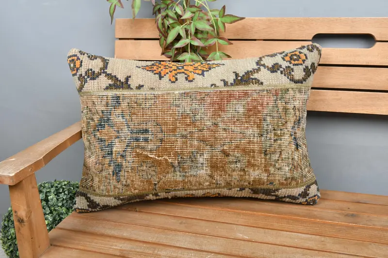 Almohada de lanzamiento de patchwork naranja y marrón, almohada hecha a mano de 16x24