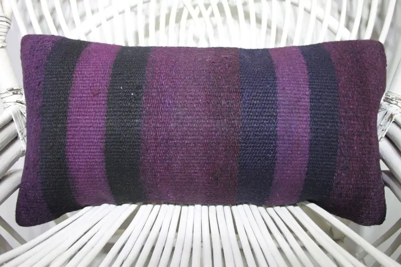 Handmade Blue Throw Pillow, 12x20 Embroidered Cushion