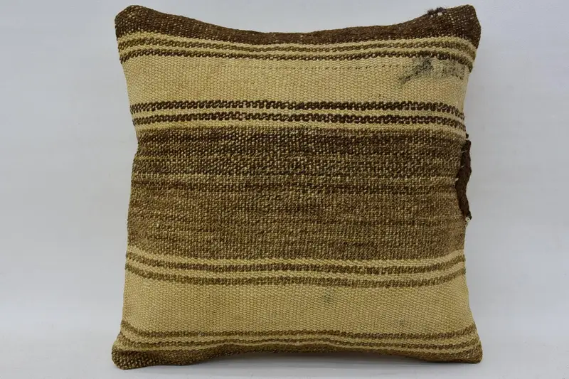 Home Decor Pillow, Cushion Cover, Turkish Kilim Pillow, 14x14 Brown Cushion Cover, Handmade Throw Cushion Case, Car Cushion, Vintage Kilim Pillow - 1