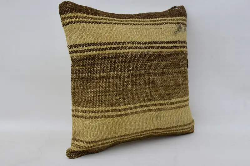 Home Decor Pillow, Cushion Cover, Turkish Kilim Pillow, 14x14 Brown Cushion Cover, Handmade Throw Cushion Case, Car Cushion, Vintage Kilim Pillow - 2