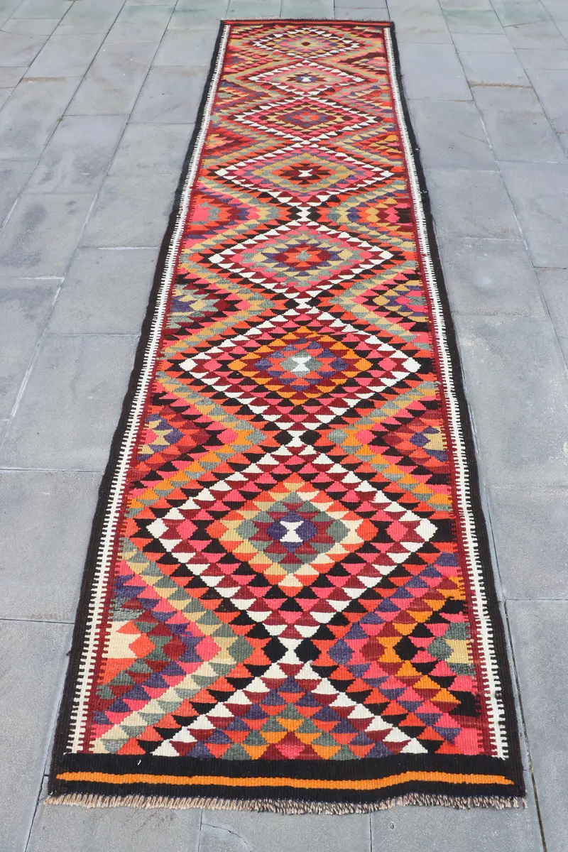 Pink & Green Striped Rug, 2.9x12.3 ft Chic Decor