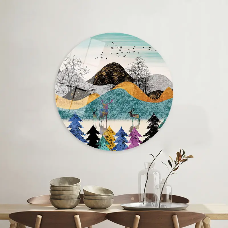 Elegant Deer Forest Scenery Printed Canvas - Contemporary Abstract