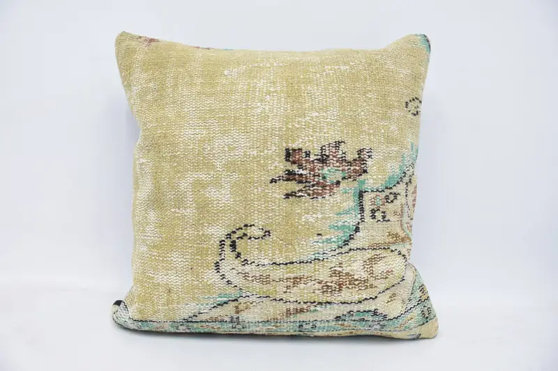 Throw Minimalist Cushion Cover, Wool Antique 24x24 inch Beige Pillow Sham - 1