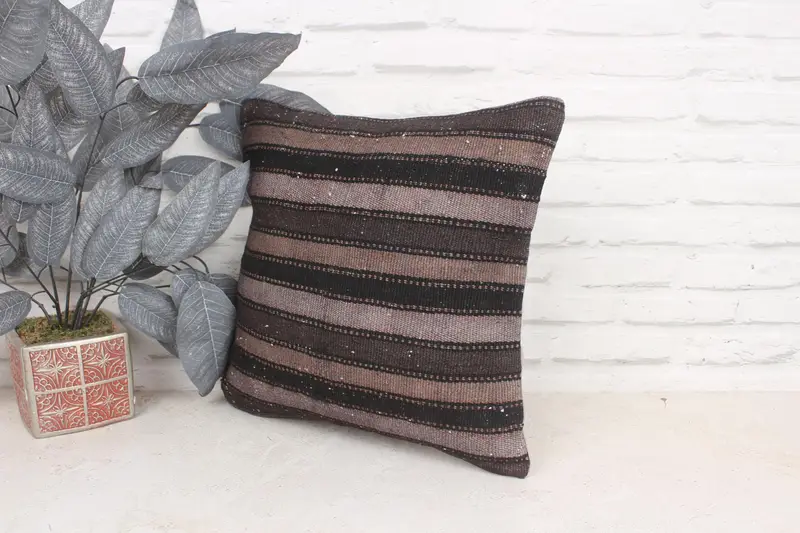 Antique Pillows, Kilim Cushion Sham, Pillow Case, Knitted Pillow Sham, Kilim Pillow, Farmhouse Pillow Cover, 16x16 Gray Pillow Sham - 4