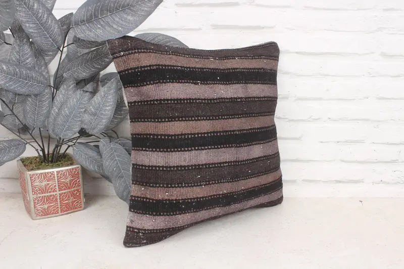 Antique Pillows, Kilim Cushion Sham, Pillow Case, Knitted Pillow Sham, Kilim Pillow, Farmhouse Pillow Cover, 16x16 Gray Pillow Sham - 3