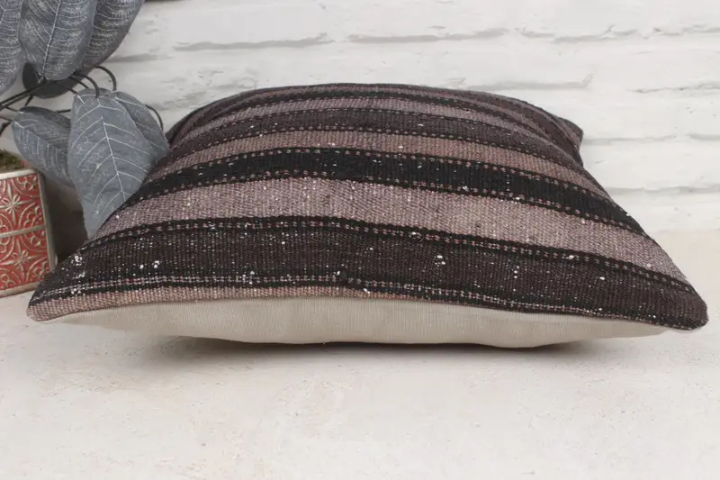 Antique Pillows, Kilim Cushion Sham, Pillow Case, Knitted Pillow Sham, Kilim Pillow, Farmhouse Pillow Cover, 16x16 Gray Pillow Sham - 5