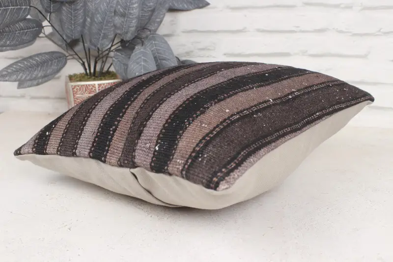 Antique Pillows, Kilim Cushion Sham, Pillow Case, Knitted Pillow Sham, Kilim Pillow, Farmhouse Pillow Cover, 16x16 Gray Pillow Sham - 6