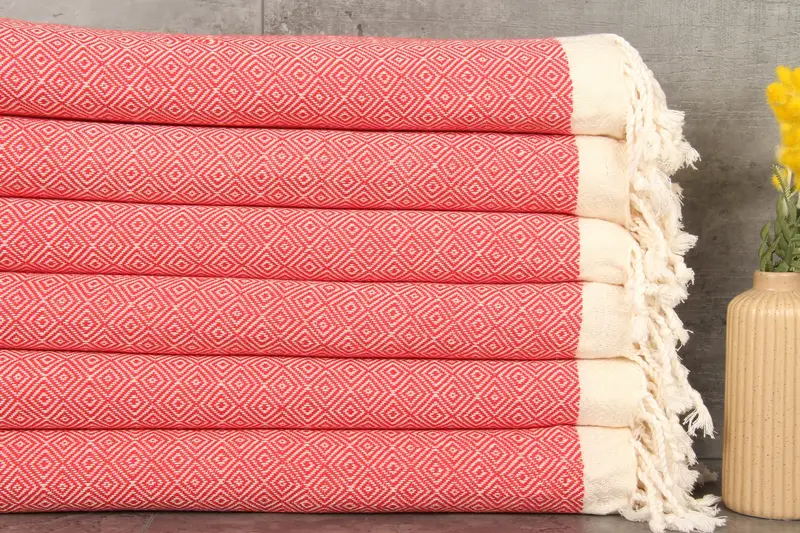 Turkish Towel Beach Towel Red Diamond Peshtemal, 38x71 Inches
