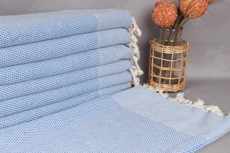 Turkish Hand Towel Organic Cotton Polka Dot Blue, 24x44 Inches