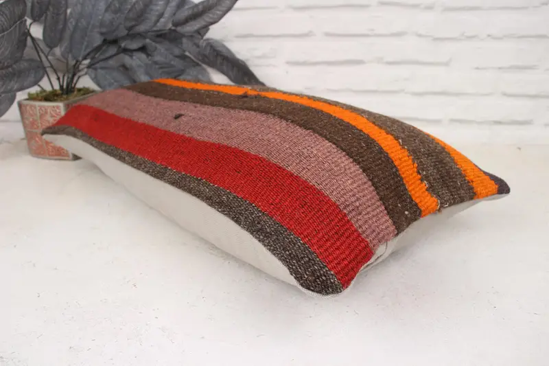 12x24 cubierta de almohada de naranja, almohada de punto, caja de almohada, almohada de kilim, caja de cojín Ikat, cubierta de simulación de almohada boho, almohada turca - 6