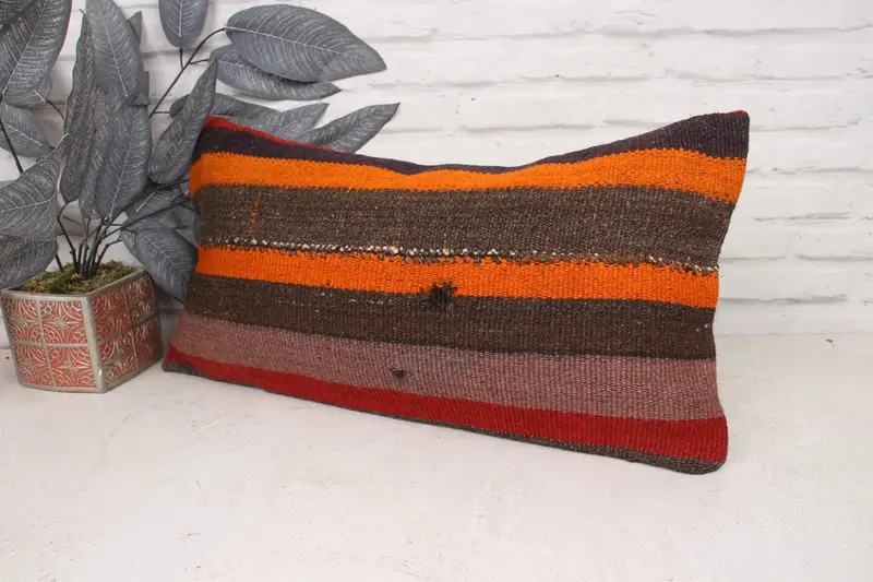 12x24 cubierta de almohada de naranja, almohada de punto, caja de almohada, almohada de kilim, caja de cojín Ikat, cubierta de simulación de almohada boho, almohada turca - 4