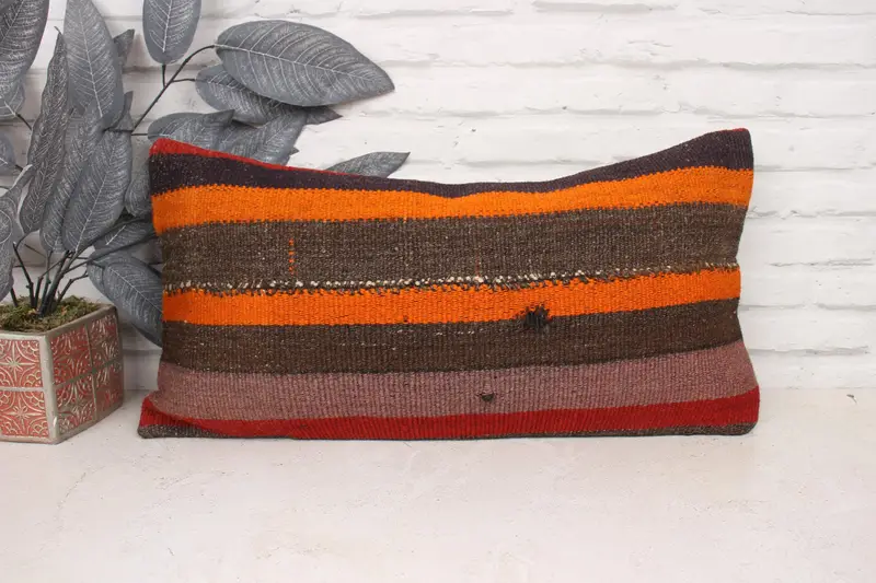 12x24 cubierta de almohada de naranja, almohada de punto, caja de almohada, almohada de kilim, caja de cojín Ikat, cubierta de simulación de almohada boho, almohada turca - 1