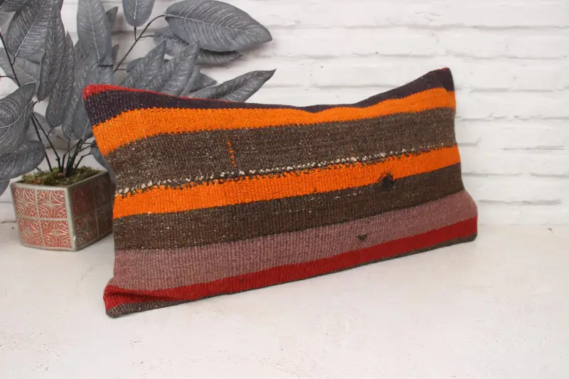 12x24 cubierta de almohada de naranja, almohada de punto, caja de almohada, almohada de kilim, caja de cojín Ikat, cubierta de simulación de almohada boho, almohada turca - 3