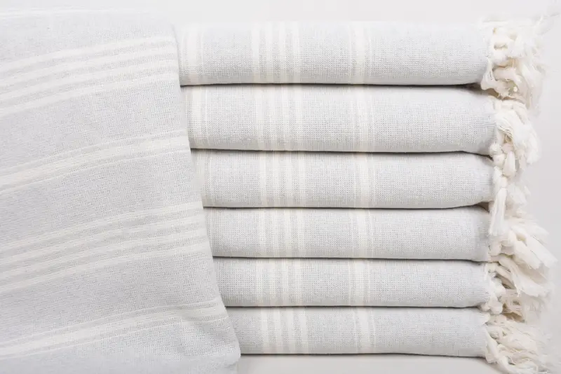 Beach Towel Monogrammed Turkish Cotton Light Gray Stripes, 70x40 Inches