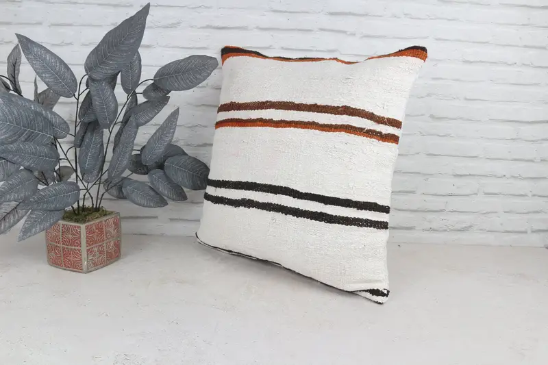 Throw Kilim Pillow, Luxury Pillow Case, Cushion Cover, Turkish Pillow, 22x22 White Pillow Case, Handmade Throw Pillow, Vintage Pillow - 5
