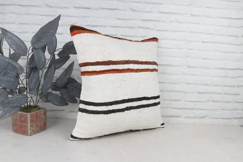 Throw Kilim Pillow, Luxury Pillow Case, Cushion Cover, Turkish Pillow, 22x22 White Pillow Case, Handmade Throw Pillow, Vintage Pillow - 4