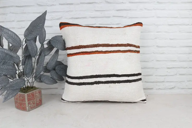 Throw Kilim Pillow, Luxury Pillow Case, Cushion Cover, Turkish Pillow, 22x22 White Pillow Case, Handmade Throw Pillow, Vintage Pillow - 1