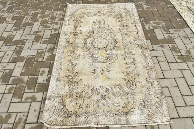 Türk Vintage Halısı 3,7x6,6 ft (112x200 cm), Oushak Kahverengi Yün Halı - 1