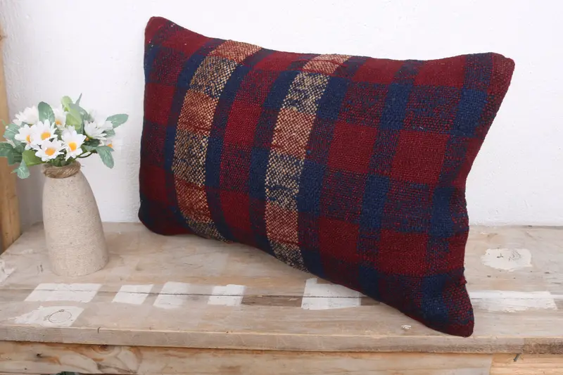 Kilim Pillow, Turkish Pillow, Bolster Throw Pillow Case, Cushion, 12x20 Blue Cushion Case, Luxury Pillow Sham, Gift Pillow, Christmas Cushion Case - 4