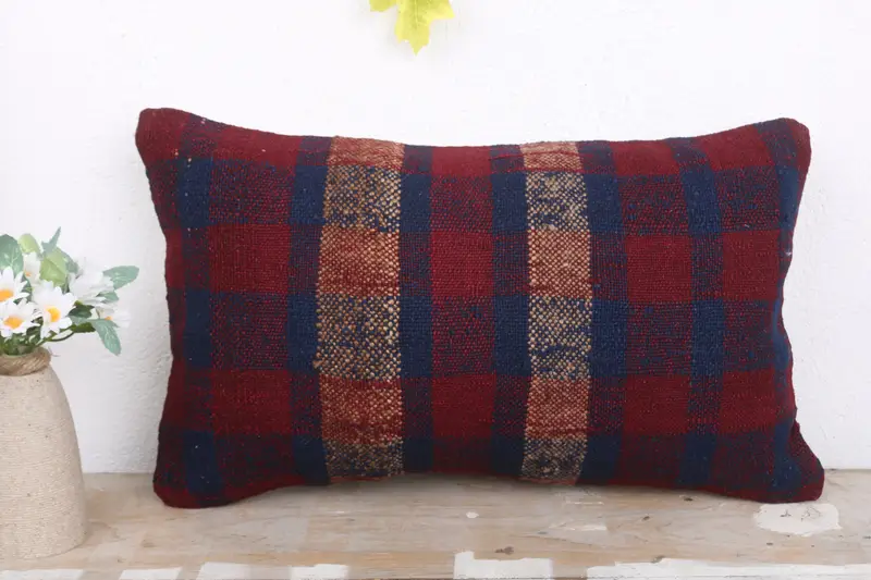 Kilim Pillow, Turkish Pillow, Bolster Throw Pillow Case, Cushion, 12x20 Blue Cushion Case, Luxury Pillow Sham, Gift Pillow, Christmas Cushion Case - 2
