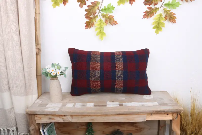 Kilim Pillow, Turkish Pillow, Bolster Throw Pillow Case, Cushion, 12x20 Blue Cushion Case, Luxury Pillow Sham, Gift Pillow, Christmas Cushion Case - 1