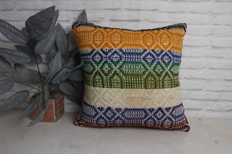 Camión azul de 20x20, caja de almohada oriental, cubierta simulada de almohada boho, simulacro de cojín de kilim, caja de cojín, almohada para sofá, almohada de yoga - 1
