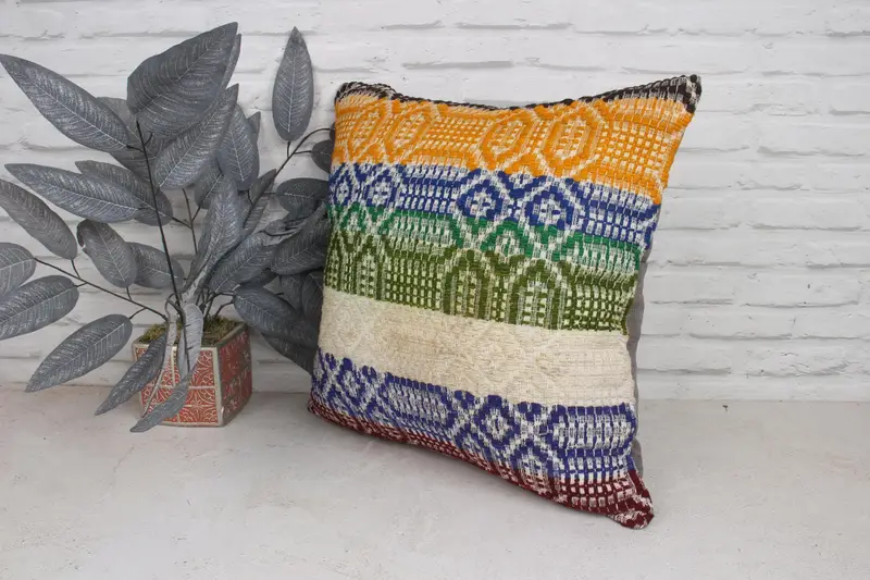 Camión azul de 20x20, caja de almohada oriental, cubierta simulada de almohada boho, simulacro de cojín de kilim, caja de cojín, almohada para sofá, almohada de yoga - 4