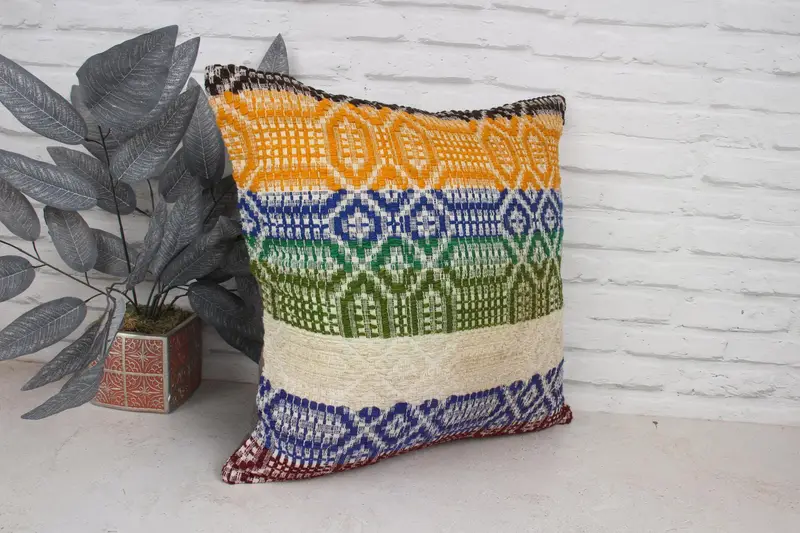 Camión azul de 20x20, caja de almohada oriental, cubierta simulada de almohada boho, simulacro de cojín de kilim, caja de cojín, almohada para sofá, almohada de yoga - 3