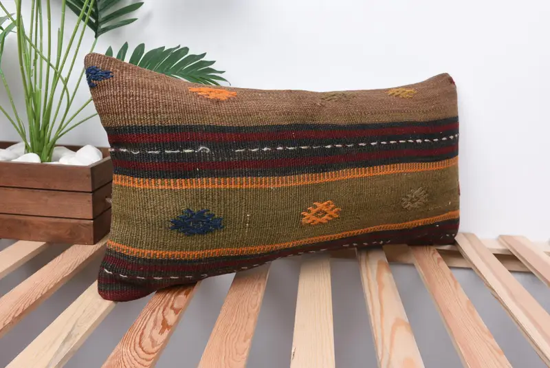 Kilim Pillow, Cushion Cover, 12x24 Green Cushion, Crochet Pattern Cushion Cover, Pillow for Sofa, Turkish Corner Cushion Cover, Gift Pillow - 4
