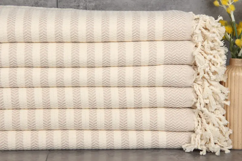 Custom Personalized Beige Chevron Towel, Turkish Organic Cotton, 40x71 Inches