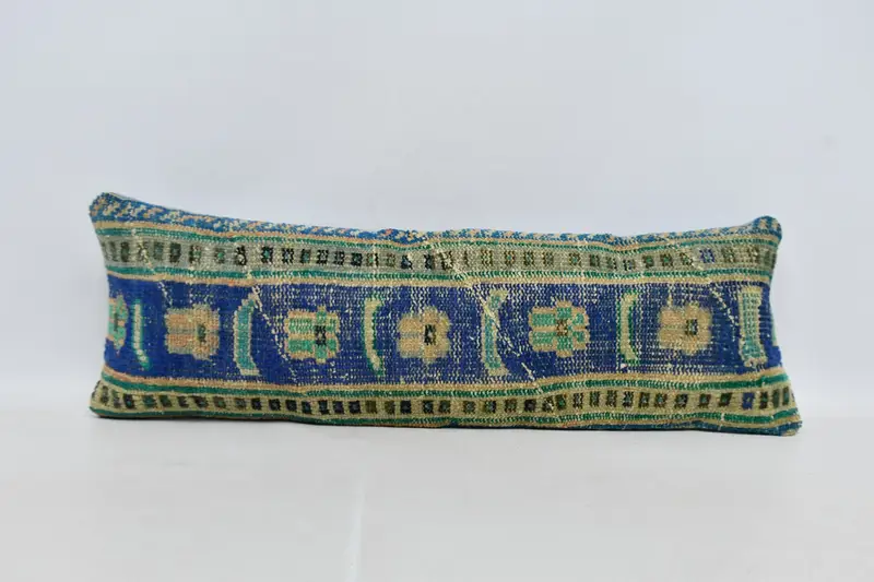 Handwoven Pillow Cover Pillow, Boho Pillow, 12x36 Blue Cushion, Ethnic Pillow Cover Pillow Case, Cushion Cover, Turkish Pillow, Kilim Cushion Sham - 1