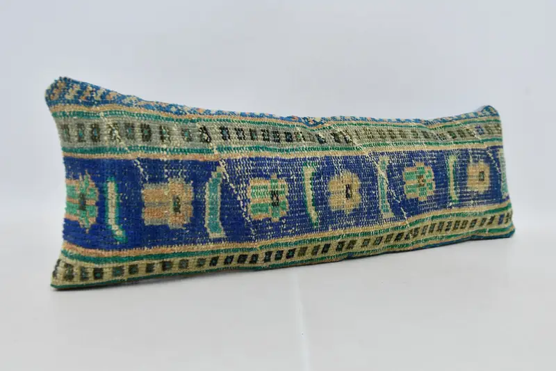 Handwoven Pillow Cover Pillow, Boho Pillow, 12x36 Blue Cushion, Ethnic Pillow Cover Pillow Case, Cushion Cover, Turkish Pillow, Kilim Cushion Sham - 3