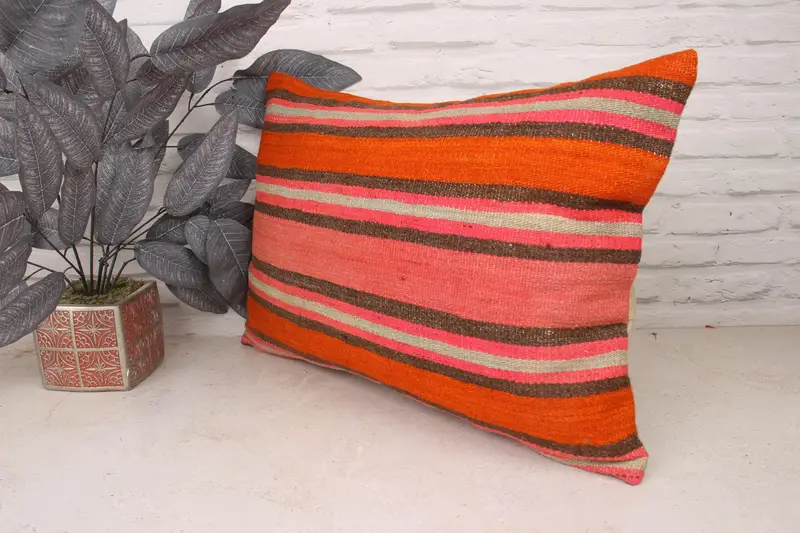 Pillow Sham, Outdoor Patio Pillow Sham, Interior Designer Pillow, Vintage Kilim Pillow, Ethnical Kilim Rug Pillow, 16x24 Red Cushion Case - 4