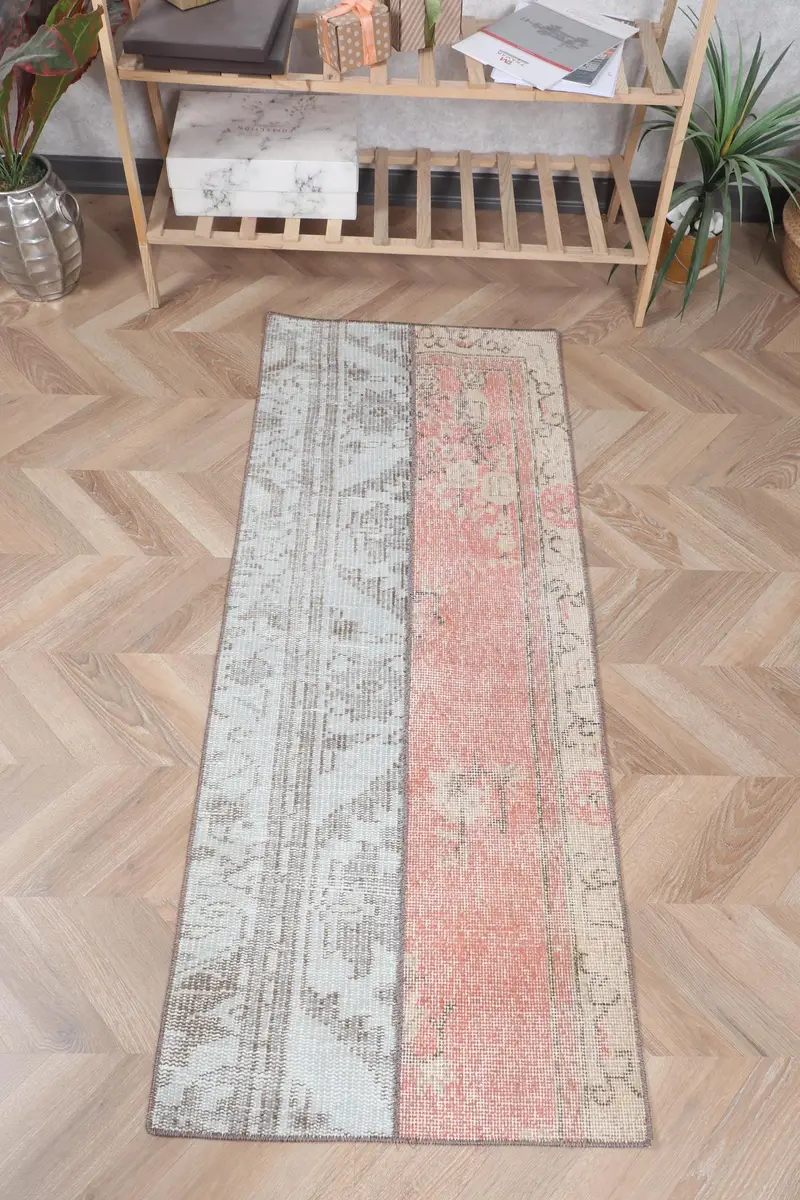 Red Moroccan Rug, 2x4.9 ft Elegant Blue Accent