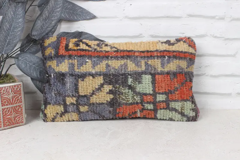 Boho Pillow Sham Cover, Kilim Pillow, 8x16 Blue Cushion Cover, Bench Pillow Sham, Bolster Throw Pillow Cover, Boho Pillow, Cushion Case - 1