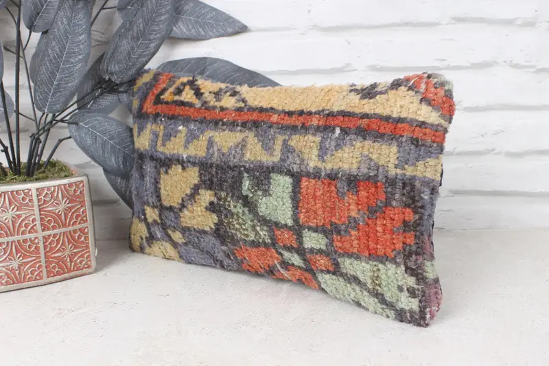 Boho Pillow Sham Cover, Kilim Pillow, 8x16 Blue Cushion Cover, Bench Pillow Sham, Bolster Throw Pillow Cover, Boho Pillow, Cushion Case - 4