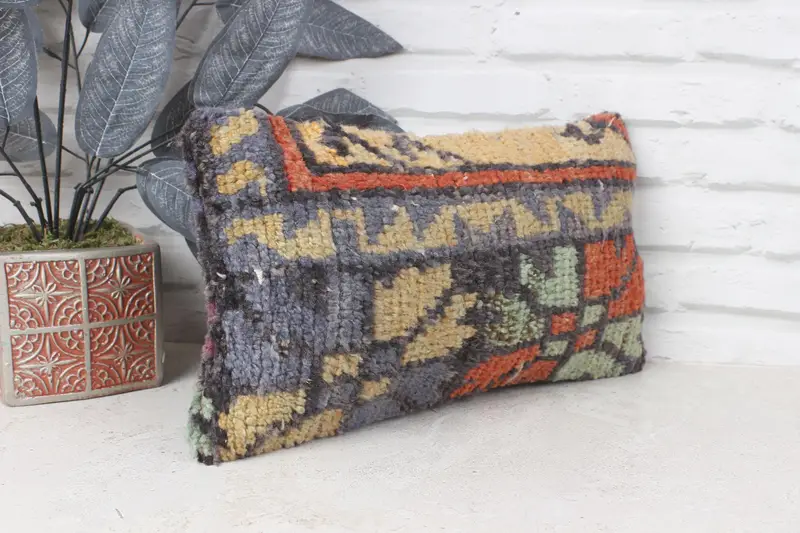 Boho Pillow Sham Cover, Kilim Pillow, 8x16 Blue Cushion Cover, Bench Pillow Sham, Bolster Throw Pillow Cover, Boho Pillow, Cushion Case - 3