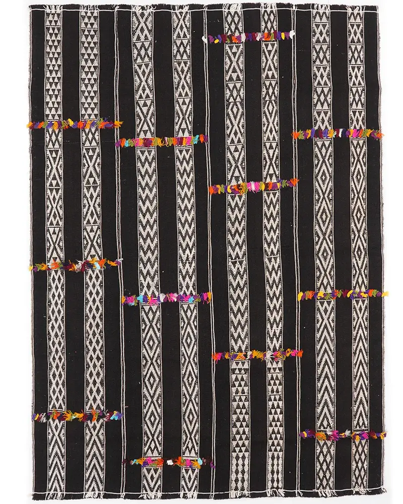 Siyah Gökkuşağı Halı, 5,2x7,2 ft Bitki ve Ağaç Desenli