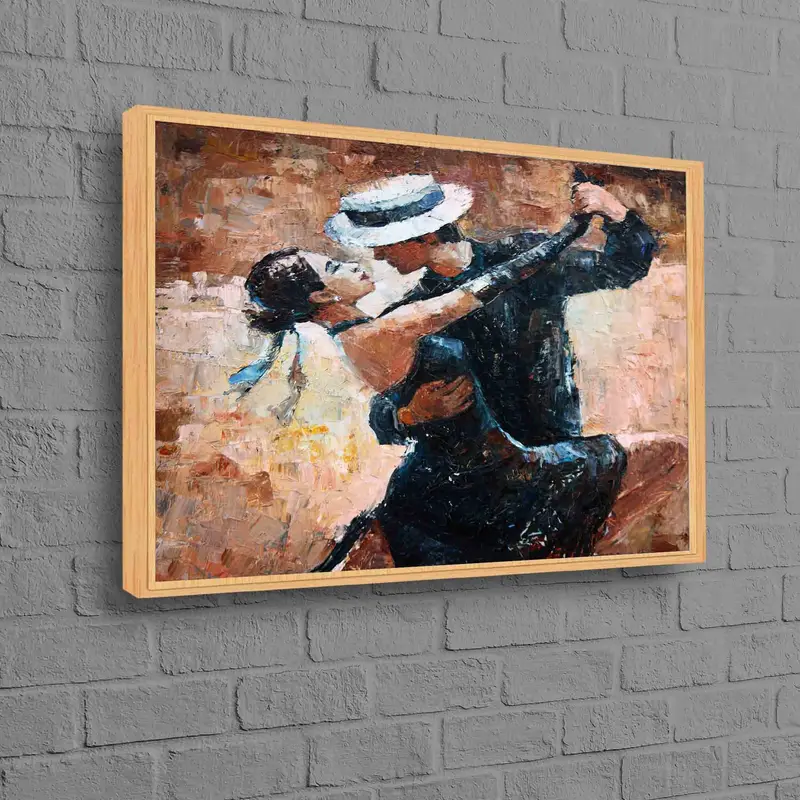 ロマンチックなタンゴ キャンバス: 踊るカップルの抽象アート プリント