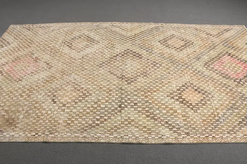 Vintage Large Rug 5.2x9.8 ft, Brown Floral Turkish Wool Rug - 1