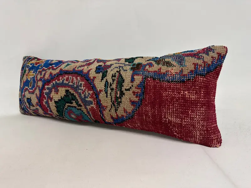 Kilimkissen, Kissenschein, türkisches Kilim -Kissen, gedämpftes Kissen, Wandteppichkissen, Vintage -Kissen, 12 x 36 rote Kissenbezüge - 3