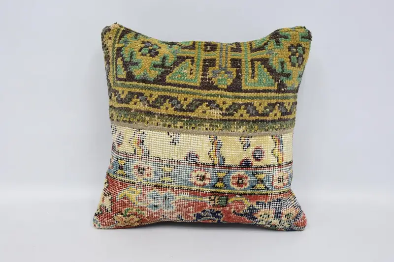 Funda de almohada cuadrada vintage, piso de 16x16 pulgadasAlmohada de lana antigua azul marino - 1