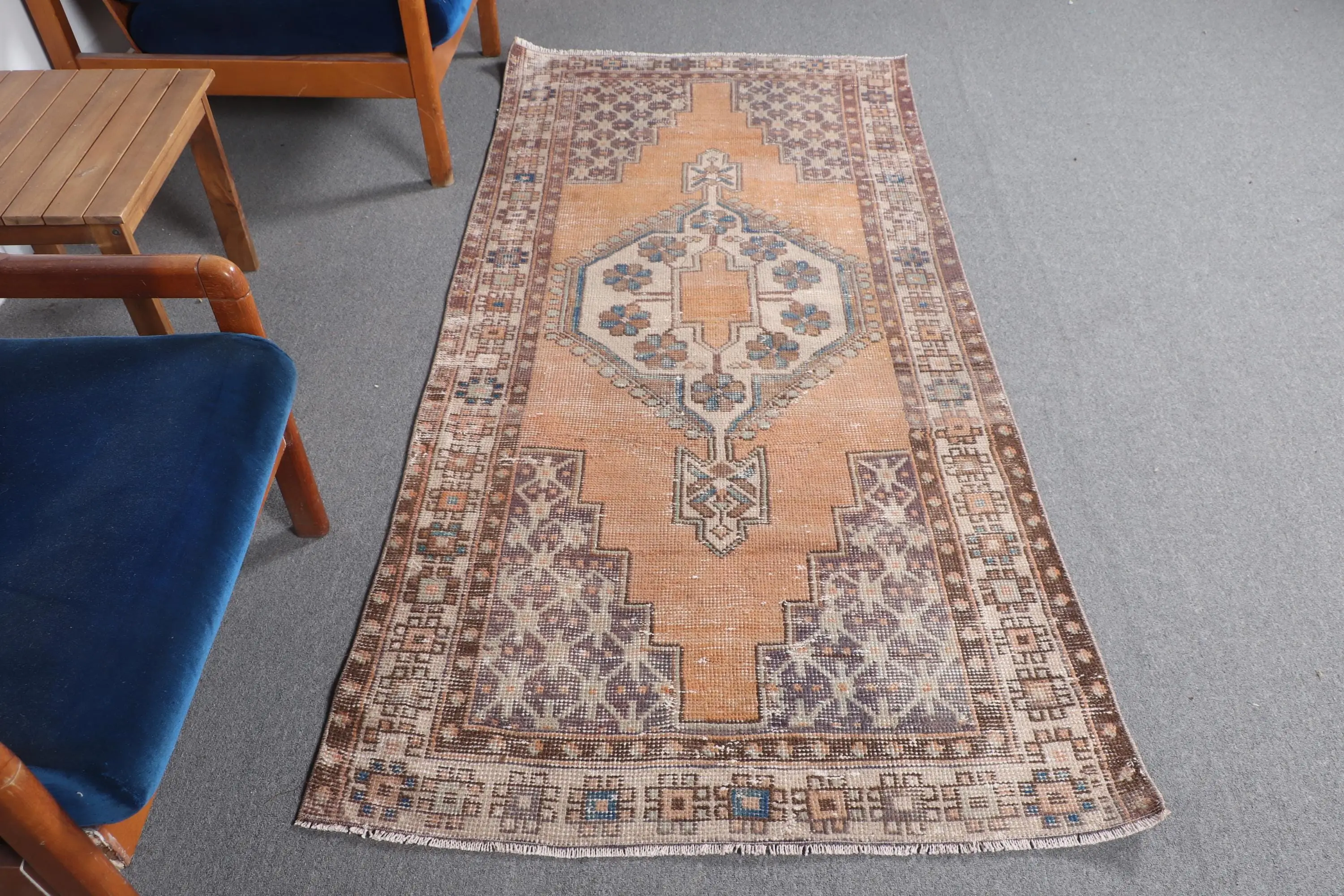 Alfombra decorativa vintage de 3,3 x 7 pies, alfombra de lana turca oriental marrón - 1